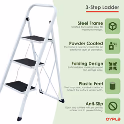 Oypla Foldable 3 Step Ladder Stepladder Non Slip Tread Safety Steel