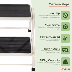 Oypla Double Caravan Step Stool Steel Non Slip Rubber Tread Safety
