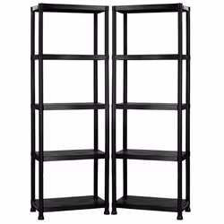 2x Oypla 5 Tier Black Plastic Heavy Duty Shelving Racking Storage Unit