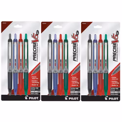 Pilot Precise V5 RT Retractable Fine Point Rolling Ball Pen 3 Each Black/Blue/Red/Green Ink 12-Pack