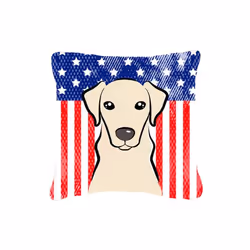 Carolines Treasures BB2152PW1818 American Flag & Yellow Labrador Fabric Decorative Pillow, 18 x 3 x 18 in.