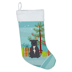 Caroline's Treasures Merry Tree Staffordshire Bull Terrier Blue Christmas  Holiday Stocking  decoration  11 x 18  Multicolor
