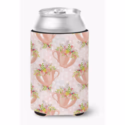 ""Caroline's Treasures Tea Cup and Flowers Pink Decorative Can Hugger Multicolor""