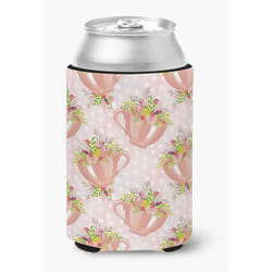 ""Caroline's Treasures Tea Cup and Flowers Pink Decorative Can Hugger  Multicolor""