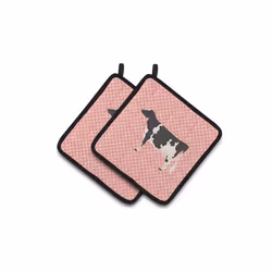 Carolines Treasures BB7822PTHD Holstein Cow Pink Check Pair of Pot Holders