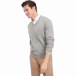 Tommy Hilfiger Men's Cotton V Neck Sweater Grey L