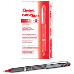 Pentel EnerGel NV Gel Ink Pen  (1.0mm) Bold Point Capped  Metal Tip  Red Ink  Box of 12 (BL30-B)