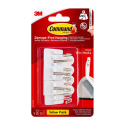 Small Wire Hooks, White, Value Pack of 9 Hooks and 12 Adhesive Strips - Suitable for Hanging Kitchen Utensils up to 225 g