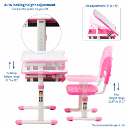 VIVO Pink Height Adjustable Children's Desk and Chair Set | Kids Interactive Workstation