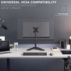 VIVO Single Monitor Desk Stand  Holds Screens up to 32 inch Regular and 38 inch Ultrawide  Freestanding VESA Steel Mount Base  Adjustable He