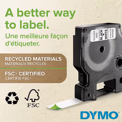 DYMO D1 Labels, Black Print on Clear, 12 mm x 7 m, Self-Adhesive, for LabelManager Label Printers, Authentic