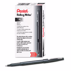 Pentel R100A Rolling Writer Stick Roller Ball Pen  8mm  Black Barrel/Ink  Dozen