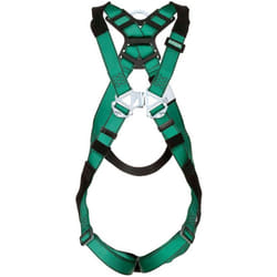 MSA 10197160 V-Form Full Body Safety Harness - Size: Extra Large  D-Ring Configuration: Back  Tongue Buckle Leg Straps  Color: Green  Full Body Harnes