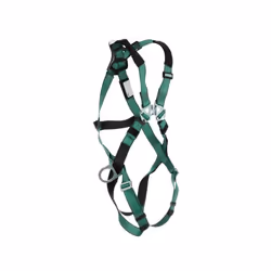 MSA 10197231 V-Form Full Body Safety Harness - Size: Extra Large  D-Ring Configuration: Back/Hip  Qwik Fit Leg Straps  Color: Green  Full Body Harness