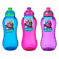 3 Sistema 330ml Twist n Sip Drink Bottles, Blue, Pink, Purple