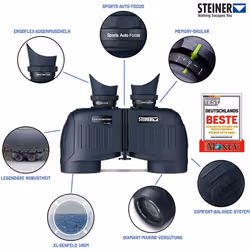 Steiner Commander 7x50 marine binoculars - Water pressure proof up to 10m, 145m field of view, razor sharp images - Top class for the highest