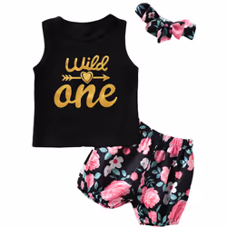 Baby Girl 1st Birthday Outfit Baby First Birthday Clothes Girl Wild One Outfit (12-18 Months Black-Wild One)