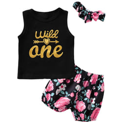 Baby Girl 1st Birthday Outfit Baby First Birthday Clothes Girl Wild One Outfit (12-18 Months Black-Wild One)