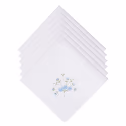 Selected Hanky Women's Cotton Handkerchiefs Flower Embroidered with Lace Ladies Hankies 6 Pcs - Blue Floral