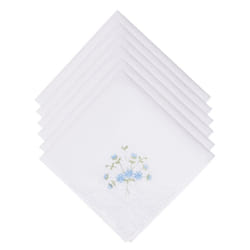 Selected Hanky Women's Cotton Handkerchiefs Flower Embroidered with Lace Ladies Hankies 6 Pcs - Blue Floral