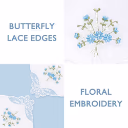 Selected Hanky Women's Cotton Handkerchiefs Flower Embroidered with Lace Ladies Hankies 6 Pcs - Blue Floral