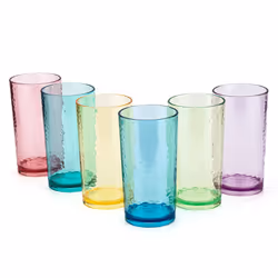 KX-WARE 20-ounce Acrylic Glasses Plastic Tumbler, set of 6 Multicolor - Hammered Style, Dishwasher Safe, BPA Free