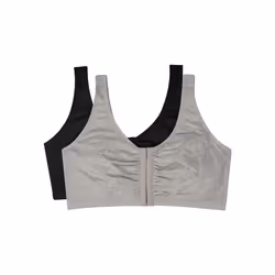 Fruit of the Loom Women's Front Close Builtup Sports Bra Black Hue/Heather Grey 2-Pack 44