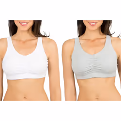 Fruit of the Loom Women's Sport Bra with Cookies   White/Heather Grey  40(Pack of 2)