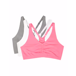 Fruit of the Loom womens Adjustable Shirred Front Racerback Sports Bra, Neon Pink HeatherWhitegrey - 3-pack, 44 US
