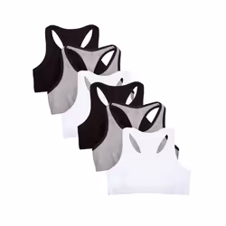 Fruit of the Loom Girls Big kid' Cotton Built-up Stretch Sports Bra  Grey with Black/White/Black 6-Pack  30