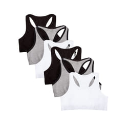 Fruit of the Loom Girls Big kid' Cotton Built-up Stretch Sports Bra  Grey with Black/White/Black 6-Pack  30