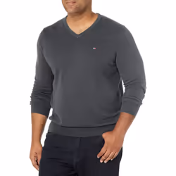 Tommy Hilfiger Men's Cotton V Neck Sweater Asphalt Heather 3X-Large