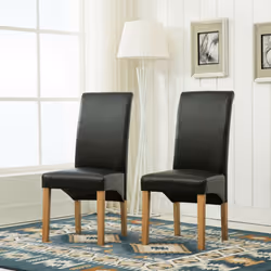MCC Dining Chairs Set of 2 Faux Leather Dining Chairs Roll Top Scroll High Back home & restaurants - Black