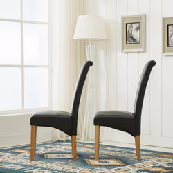 MCC Dining Chairs Set of 2 Faux Leather Dining Chairs Roll Top Scroll High Back home & restaurants - Black