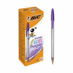 Cristal Fun, Ballpoint Pens, Smudge-Proof Writing Pens and Wide Point (1.6 mm), Ideal for School, Purple Ink, Pack of 20