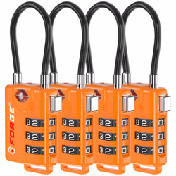 TSA Approved Cable Luggage Locks  Re-settable Combination with Alloy Body  Orange 4 Locks.