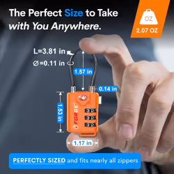 TSA Approved Cable Luggage Locks  Re-settable Combination with Alloy Body  Orange 4 Locks.