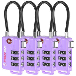 Forge TSA Approved Luggage Locks  Re-settable Combination with Alloy Body  Purple 4 Locks.