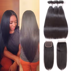 Subella Brazilian Straight Hair 3 Bundles with Closure Grade 10A Unprocessed Brazilian Virgin Human Hair Bundles with Closure ...