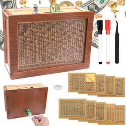 Cash Vault Wooden Savings Box 10000 5000 15000 3000 2000 1000 500 Cash Box with 2 Blank Savings Tracker  Official Save Box $10000 Brown