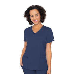 Med couture Touch Womens V-Neck Knit Back Top  Navy  Large