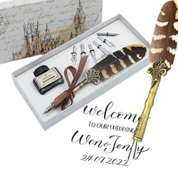 Quill Pen and Ink Set Feather Pen with Ink and 6pcs Nibs Calligraphy Pens for Beginners for Lettering Drawing  Journaling  Signing  Invitation HO-Q-30