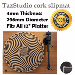 TAZstudio Premium slipmat - Cork Turntable Mat for Better Sound Support on Vinyl LP Record Player - Cork mat Original Art Design - Psychedelic Geometr