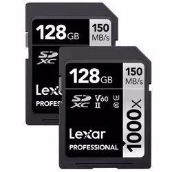 Lexar Professional 1000X 128GB (2-Pack) SDXC Uhs-II Cards