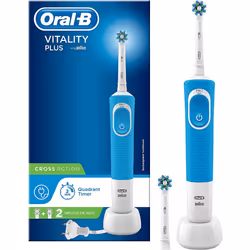 Oral-B Vitality Plus CrossAction Electric Rechargeable Toothbrush, 1 Blue Handle, 2 Brush Heads, UK 3 Pin Plug - Vitality Plu ...