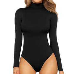 MANGOPOP Women's Mock Turtle Neck Long Sleeve Tops Bodysuit Jumpsuit (A Long Sleeve Black, Medium)