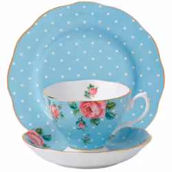 Royal Albert Polka Blue 3-Piece Set (Teacup  Saucer & Plate 8"")