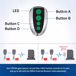 M12 Remote Control Key Fobs for Automatic Swing Sliding Gate Opener Garage Door Opener 4-Button Wireless Transmitter 2-Pack Security Gate Controller