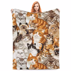BLUBLU Cute Cat Flannel Fleece Bed Blanket Throw Blanket Lightweight Cozy Plush Blanket for Bedroom Living Rooms Sofa Couch 6 ...