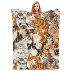 BLUBLU Cute Cat Flannel Fleece Bed Blanket Throw Blanket Lightweight Cozy Plush Blanket for Bedroom Living Rooms Sofa Couch 60"x50"